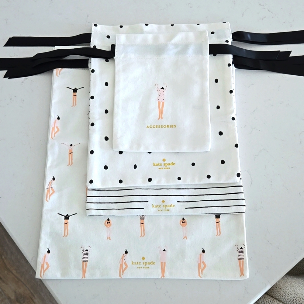 New never used KATE SPADE Travel bag set  Getting dressed set 4x drawstring bags